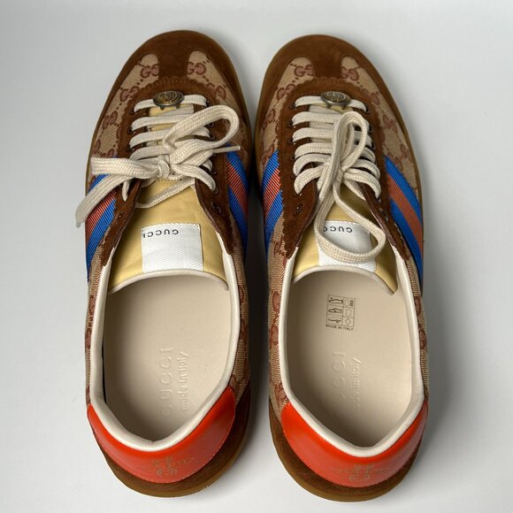 Gucci Original GG Supreme Shoes Mens Size 12 Brown Blue Bee Stripe 521682 KY940G - Picture 5 of 15